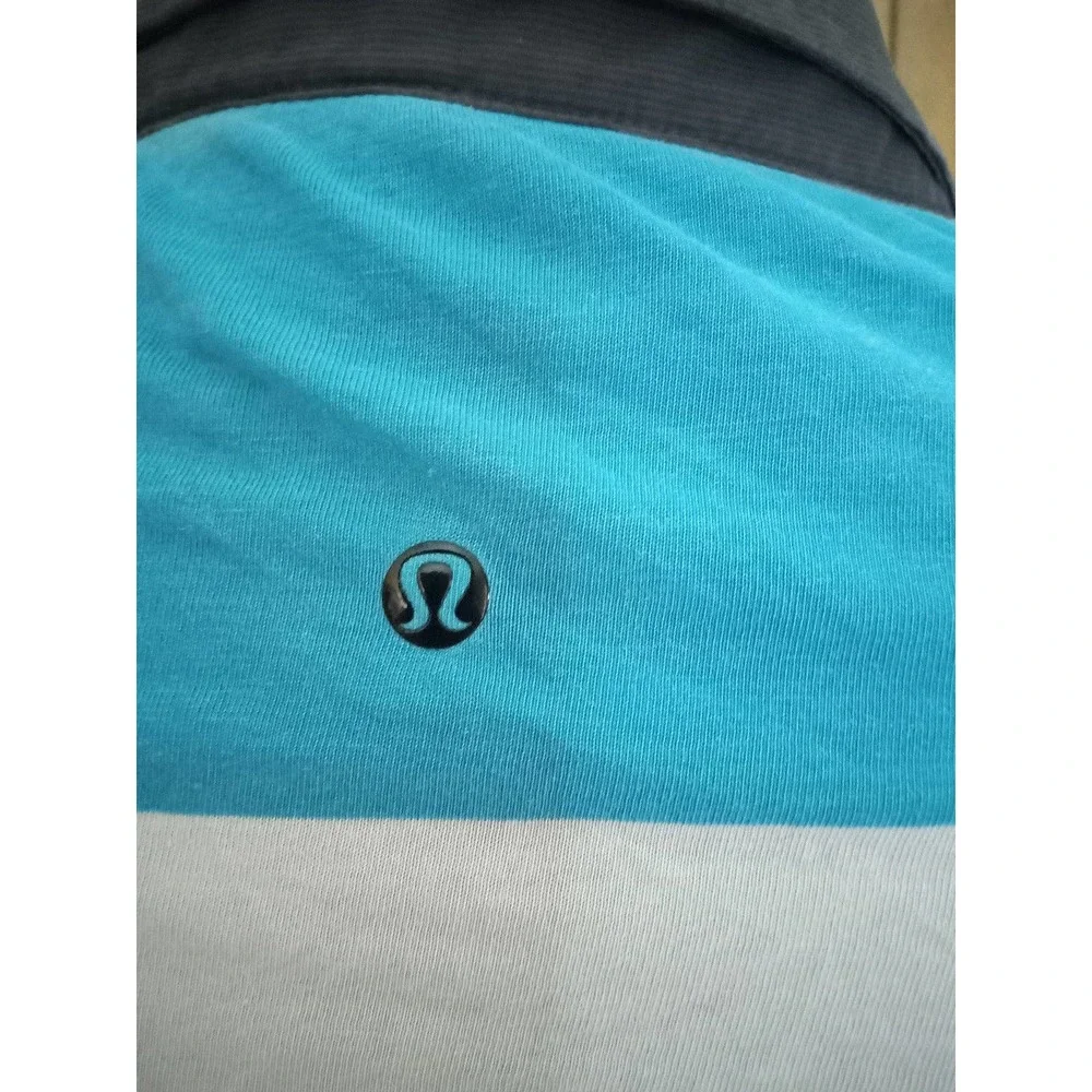 Lululemon Athletica men's blue and white striped, short sleeve polo shirt, XL - Picture 5 of 5